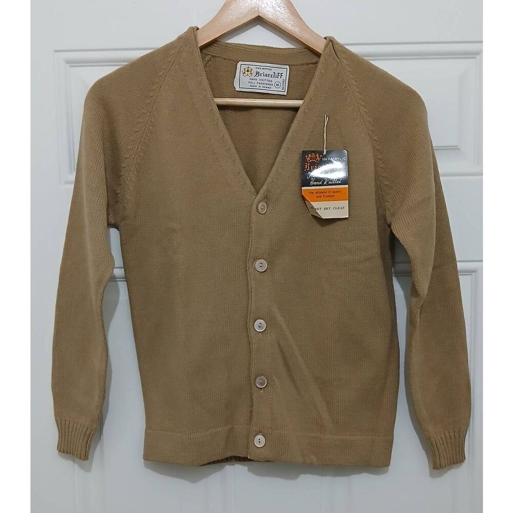 Briarcliff handmade vintage womens small dead stock camel tan cardigan sweater